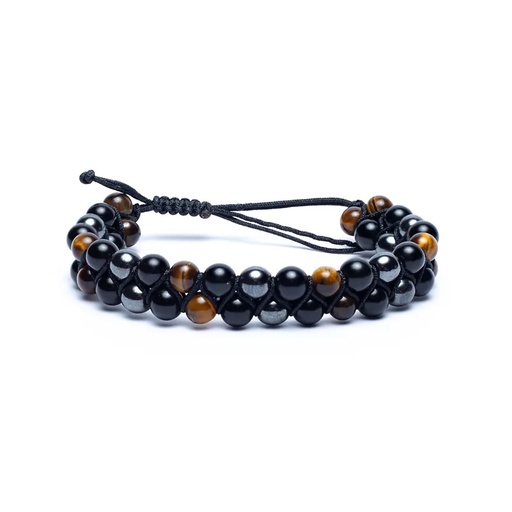[8720512977257] Bracelet hématite/obsidienne/oeil de tigre réglable | 0.6cm