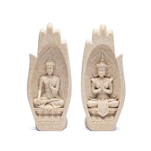 [8720512978407] Namaste Mudra Mains avec Bouddhas couleur sable | 11x21cm