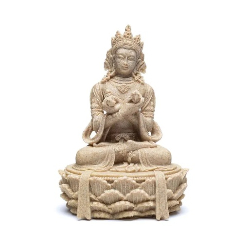 [8720512978452] Statue bouddha avec dorje et cloche couleur sable | 11x17 cm