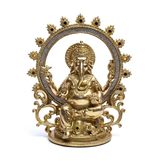 [8702512973620] Statue de Ganesh avec anneau de feu | 25.5x13x30.5 cm