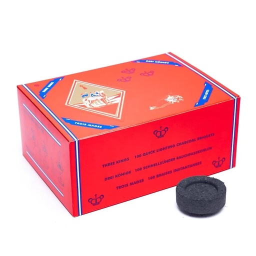 [8716294401004] Tablettes de charbon de bois Three Kings -- 4 cm