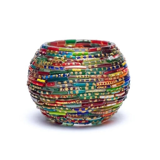 [8720512978063] Photophore mosaïque rayures colorées | 7.5cm