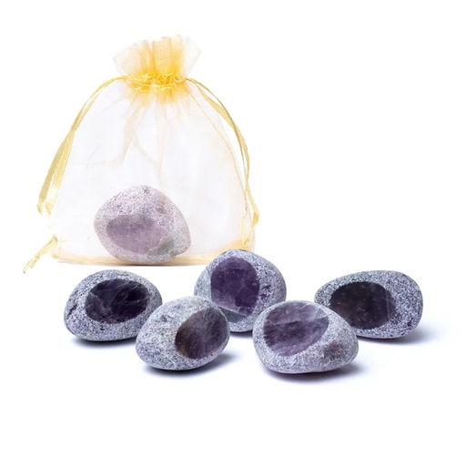[8719172831672] Améthyste Emma Egg Gemme dans un sac en organza | ±2.5-3.5cm; ±25g