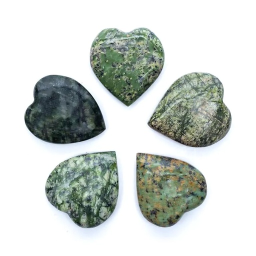 [8720512975093] Coeur en Serpentine verte Pierre de soucis | 4,5x4x1,5 cm