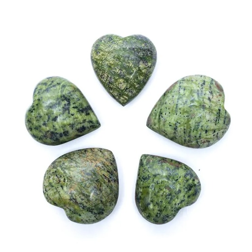 [8720512975109] Coeur en Serpentine verte Pierre de soucis | 5x4,5x2,5cm