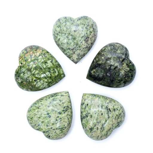[8720512975116] Coeur en Serpentine verte Pierre de soucis | 6x6x3 cm