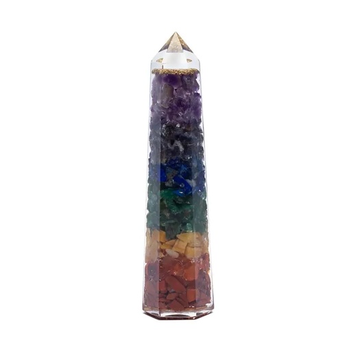 [8720512976700] Obelisque Orgonite 7 Chakra | ±12cm