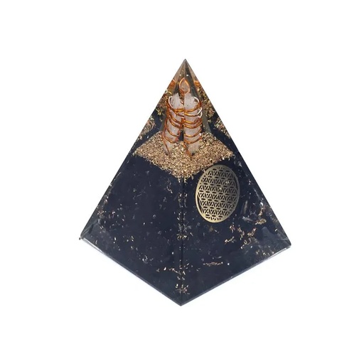 [8720512976724] Orgonite Pyramide tourmaline fleur de vie | 5x5x8cm