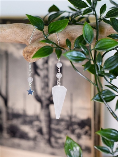 [3660341723890] Pendule Hexagonal en Cristal de roche et charm Etoile