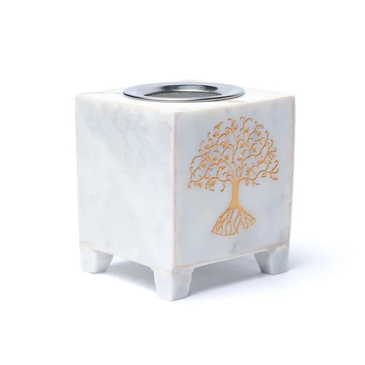 [8720512978650] Brûle-encens arbre de vie marbre blanc | 7.6x7.6x8.8cm