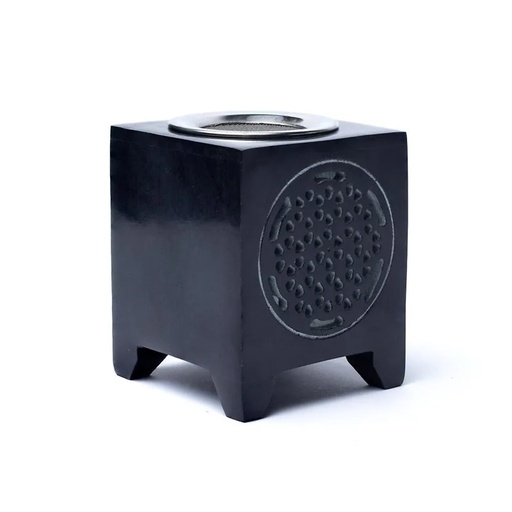 [8720512978636] Brûle-encens fleur de vie stéatite noire | 7.6x7.6x8.8cm
