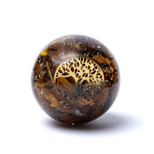 [8719172831627] Orgonite sphère Oeil du Tigre Arbre de Vie | ±5.5cm