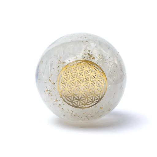 [8719172831603] Orgonite sphère selenite fleur de vie | ±5.5cm