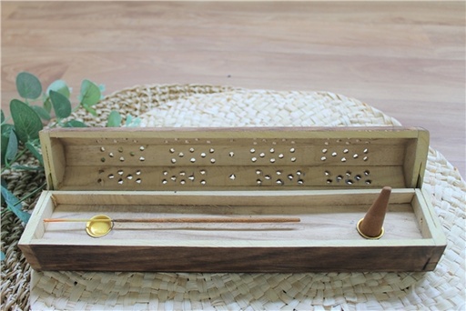 [3660341737873] Boîte Porte-encens Bâton et Cône en Bois de manguier Semi-hexagonale