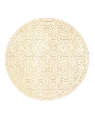 [3660341739235] Socle de rechargement en bois Fleur de Vie gravée 30 cm