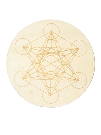 [3660341739303] Socle de rechargement en bois Cube de Métatron gravé 20 cm