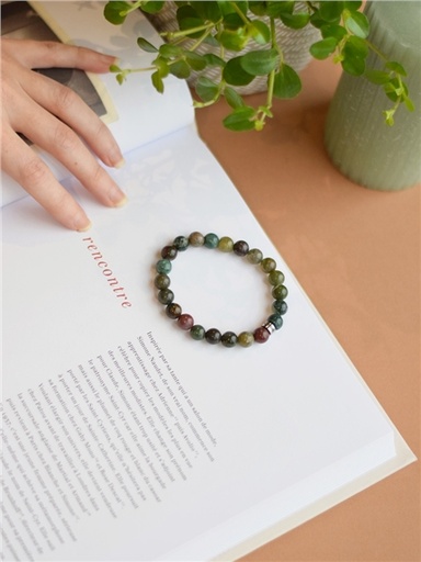 [3660341738894] Bracelet Agate Multicolore Perles rondes 8 mm