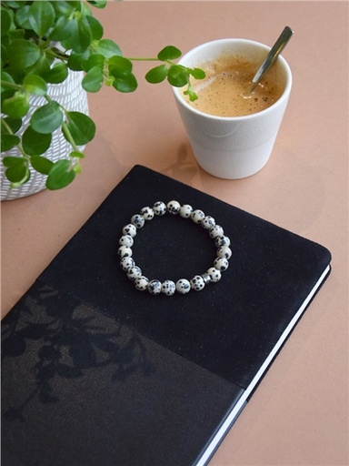 [3660341738986] Bracelet Jaspe Dalmatien Perles rondes 8 mm
