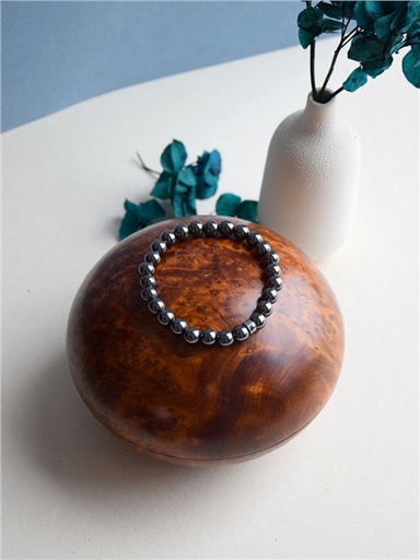 [3660341739044] Bracelet Hématite Perles rondes 8 mm Poignet large