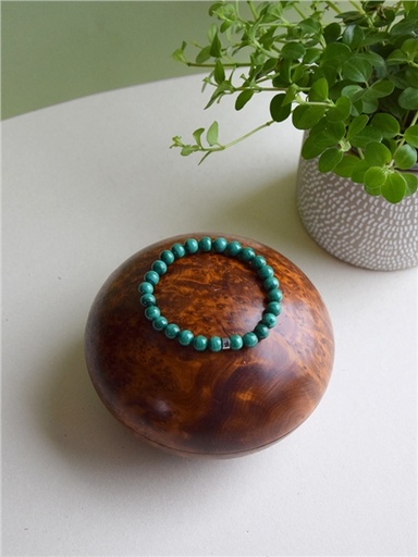 [3660341739150] Bracelet Malachite Perles rondes 8 mm Poignet large