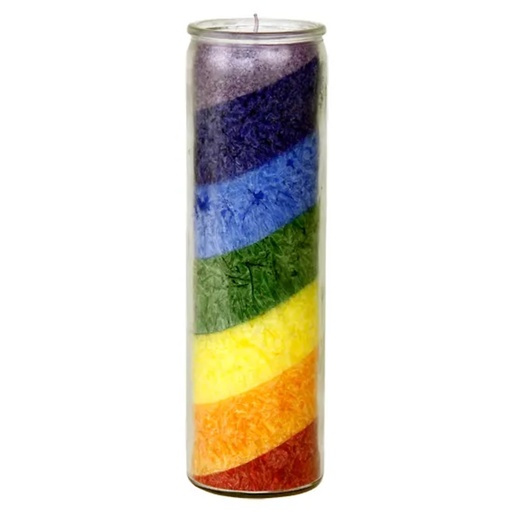 [8718657460086] Bougie arc en ciel sans parfum en verre | 21x6.5 cm