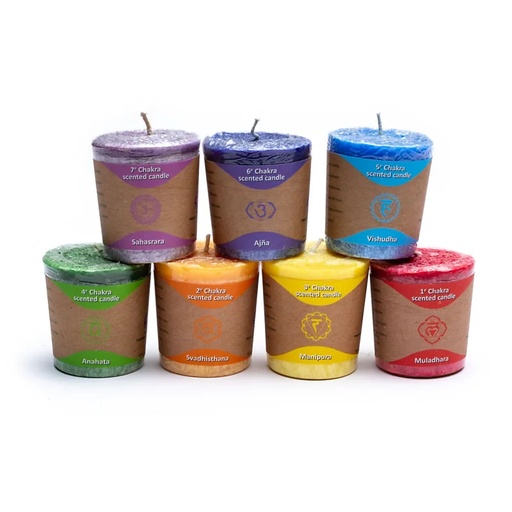 [8718657460093] Bougies votives parfumées Chakras confection x7 | 4.5x4 cm