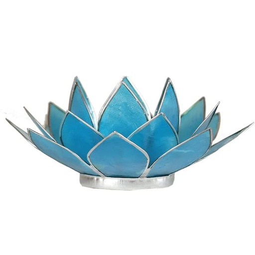 [8718657460772] Eclairage  Lotus 5° chakra bleu & argent | 13.5 cm