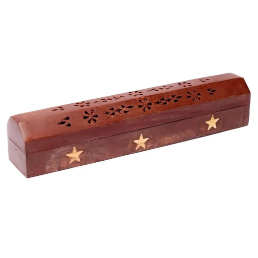 [8718657461021] Boîte brûle encens en bois sculpté + étoiles | 30 cm