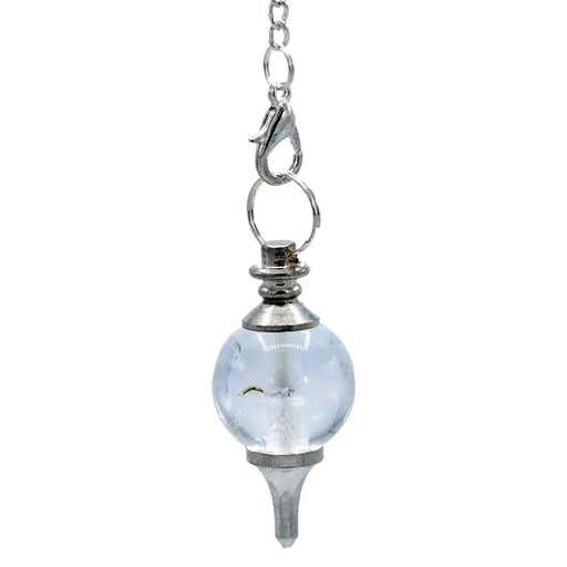 [8718657461533] Pendule cristal de roche poli et métal | 12 g; 3.5x1.7 cm