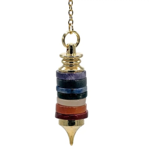 [8718657461779] Pendule pierres dures couleurs 7 Chakra | 14 g; 4.5x1 cm