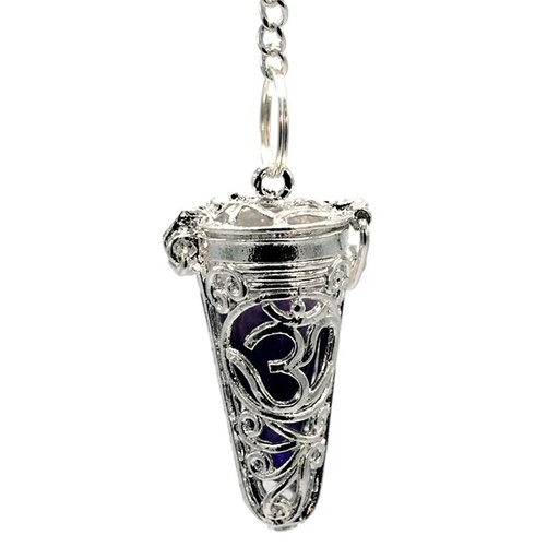 [8718657461908] Pendule OM argenté avec pierres 7 Chakra | 3.5x1.7 cm