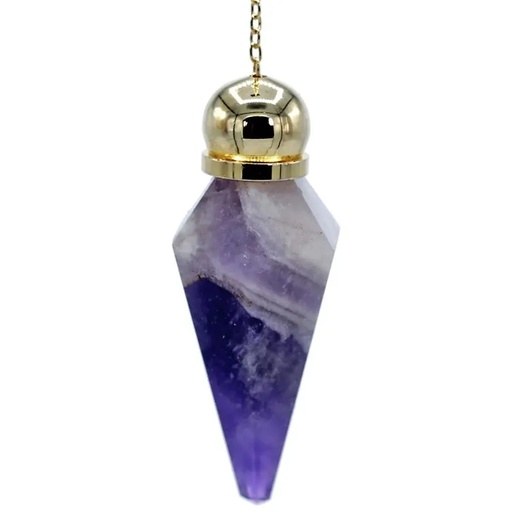 [8718657462035] Pendule Améthyste facetté en pointe orné perle | 5.1 cm