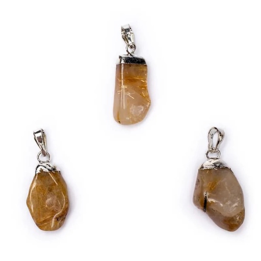 [8718657462073] Pendentif Quartz rutile monture en métal | ±1-2.5 cm