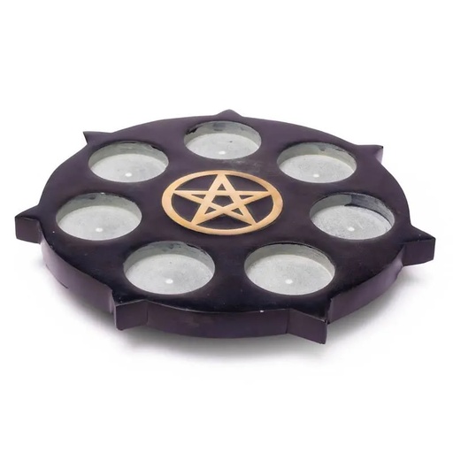 [8718657462455] Bougeoir Divinité en pierre Ollaire Pentacle | 25 cm