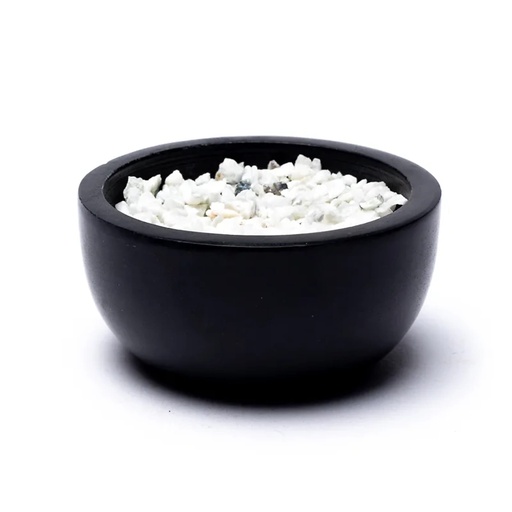 [8718657462479] Bol encens pierre Ollaire noire + pierres blanches | 7.5 cm