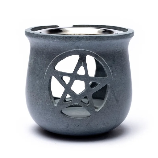 [8718657462486] Brûle encens Pentacle en pierre à savon gris | 8.5x9 cm