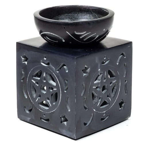 [8718657462523] Brûle-parfum Pentacle pierre à savon noire | 11x8 cm