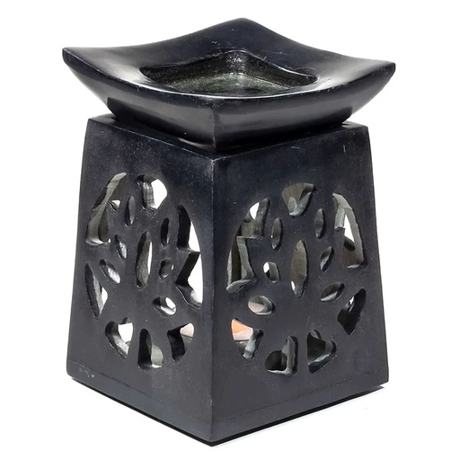 [8718657462530] Brûle-parfum Lotus en pierre à savon noire | 11x8 cm