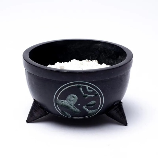 [8718657462592] Bol encens Om pierre à savon noire + pierres | 10x6cm