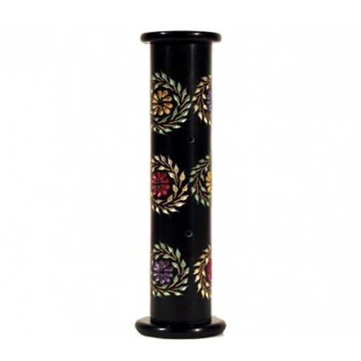 [8718657462981] Porte encens en pierre savon fleuri type pilier | 28x6.5 cm