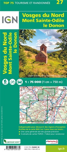 [9782758549734] TOP75027 ; Vosges du nord, Mont Sainte Odile le Donon (2e édition)                     (échelle 1/75 000)