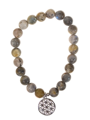[3660341749821] Bracelet Labradorite perles rondes 8 mm et breloque Fleur de vie