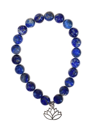 [3660341749876] Bracelet Lapis-lazuli perles rondes 8 mm et breloque Lotus