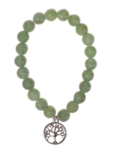 [3660341749906] Bracelet Aventurine verte perles rondes 8 mm et breloque Arbre de vie
