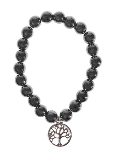 [3660341749937] Bracelet Hématite perles rondes 8 mm et breloque Arbre de vie