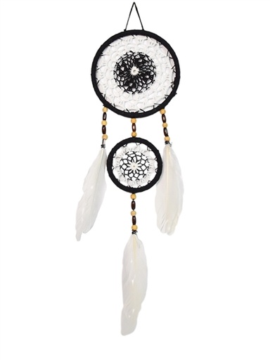 [3660341739501] Attrape-rêves Plumes Noir et Blanc 15 cm