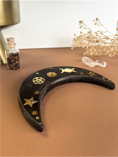 [7434631692663] Porte-encens en Bois Croissant de Lune