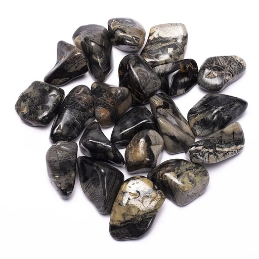[8718657464428] Jaspe à feuilles d'argent pierres polies A | ±250 g; ±2-3 cm
