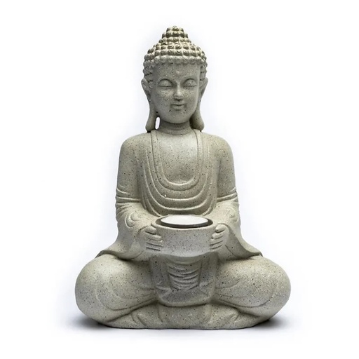 [8718657464565] Bouddha méditant  bougeoir couleur gris | 550 g; 27 cm