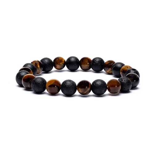 [8718657465081] Bracelet oeil de tigre/Pierre de lave élastiqué | 0.8 cm;8 cm
